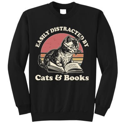 Vintage Easily Distracted By Cats And Books Sweatshirt