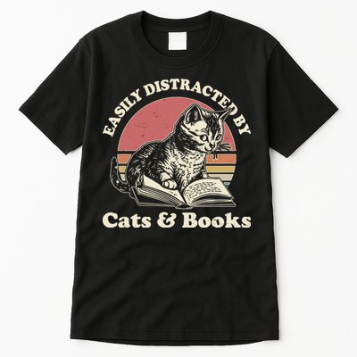 Vintage Easily Distracted By Cats And Books Tall T-Shirt