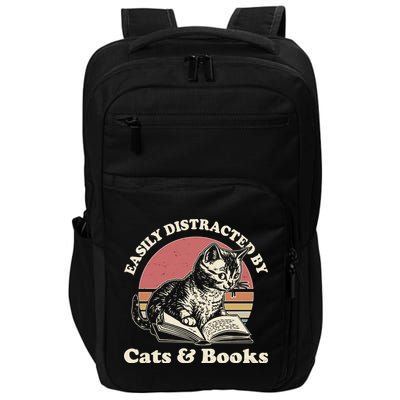 Vintage Easily Distracted By Cats And Books Impact Tech Backpack