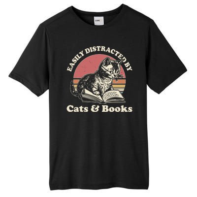 Vintage Easily Distracted By Cats And Books Tall Fusion ChromaSoft Performance T-Shirt