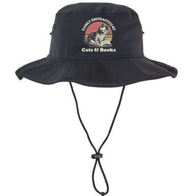 Vintage Easily Distracted By Cats And Books Bucket Hat
