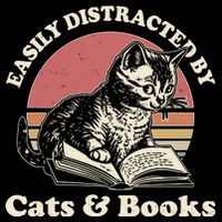 Vintage Easily Distracted By Cats And Books Drawstring Bag