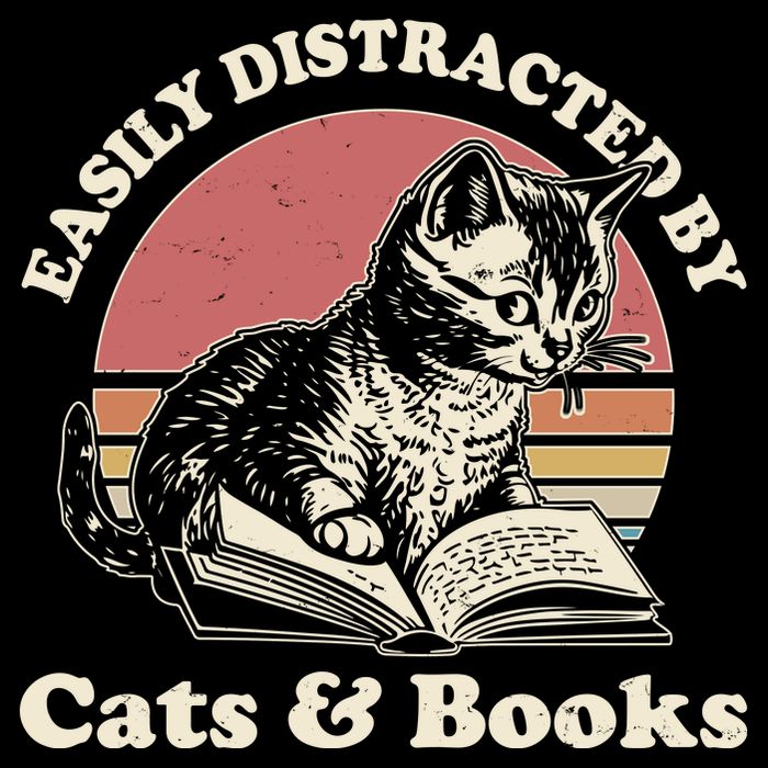 Vintage Easily Distracted By Cats And Books Drawstring Bag