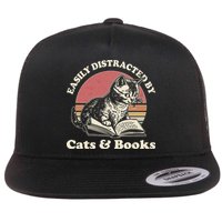 Vintage Easily Distracted By Cats And Books Flatbill Hat