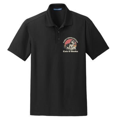 Vintage Easily Distracted By Cats And Books Dry Zone Grid Polo