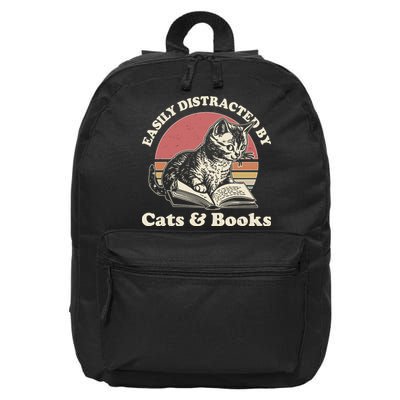 Vintage Easily Distracted By Cats And Books 16 in Basic Backpack