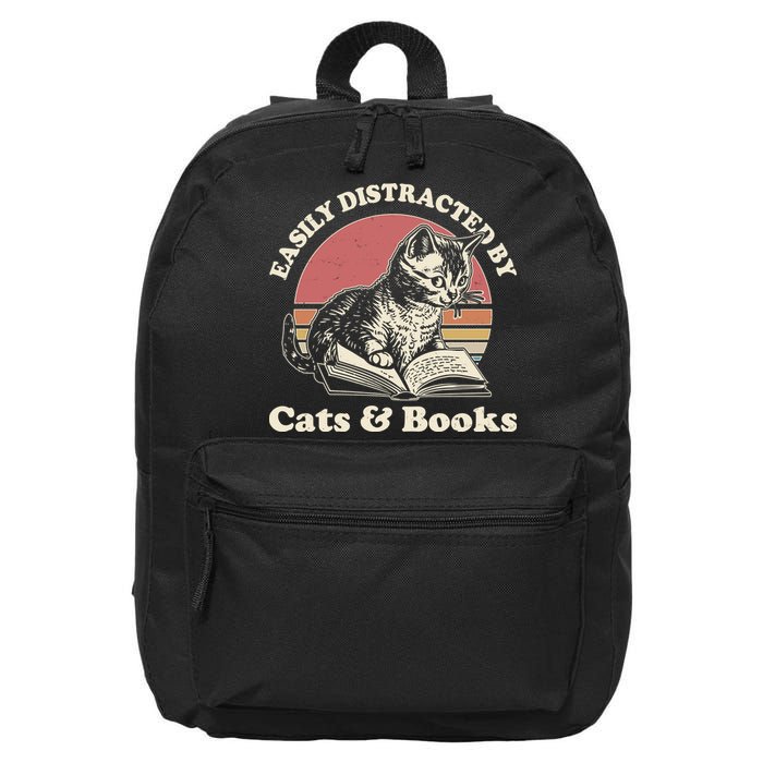 Vintage Easily Distracted By Cats And Books 16 in Basic Backpack