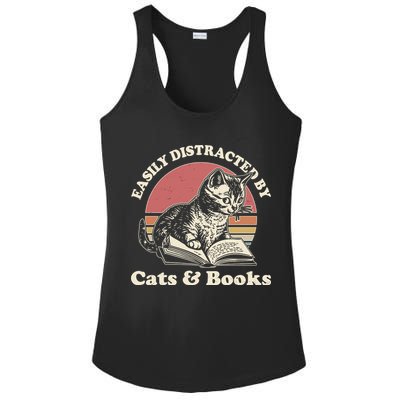 Vintage Easily Distracted By Cats And Books Ladies PosiCharge Competitor Racerback Tank