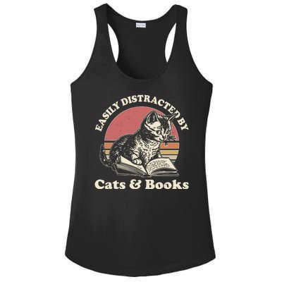 Vintage Easily Distracted By Cats And Books Ladies PosiCharge Competitor Racerback Tank