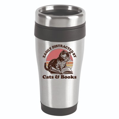 Vintage Easily Distracted By Cats And Books 16oz Travel Tumbler