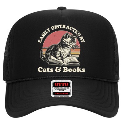 Vintage Easily Distracted By Cats And Books Trucker Hat