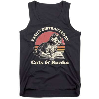 Vintage Easily Distracted By Cats And Books Tank Top