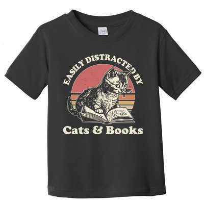 Vintage Easily Distracted By Cats And Books Toddler T-Shirt