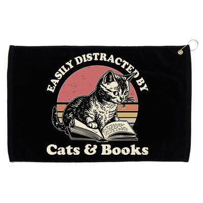 Vintage Easily Distracted By Cats And Books Grommeted Golf Towel