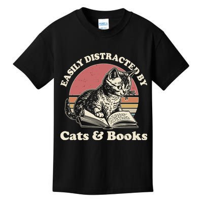Vintage Easily Distracted By Cats And Books Kids T-Shirt