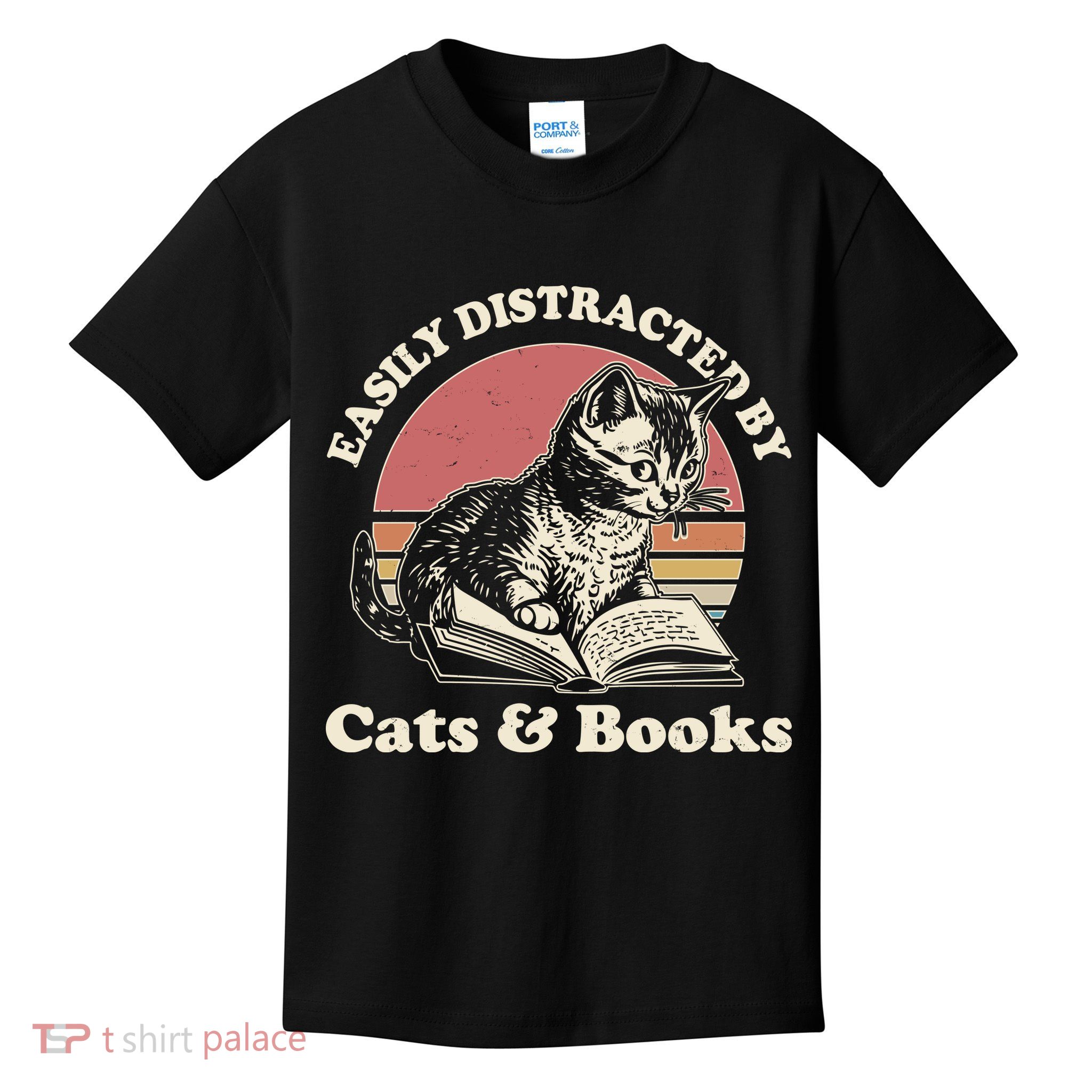 Vintage Easily Distracted By Cats And Books Kids T-Shirt