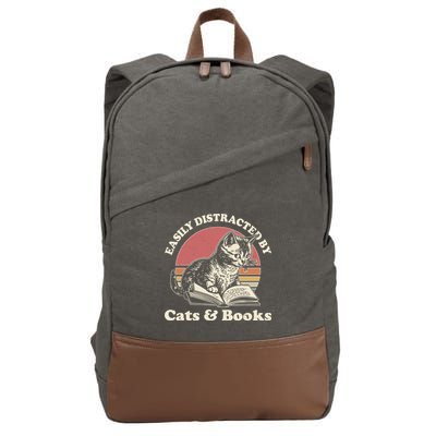 Vintage Easily Distracted By Cats And Books Cotton Canvas Backpack