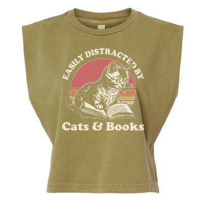 Vintage Easily Distracted By Cats And Books Garment-Dyed Women's Muscle Tee