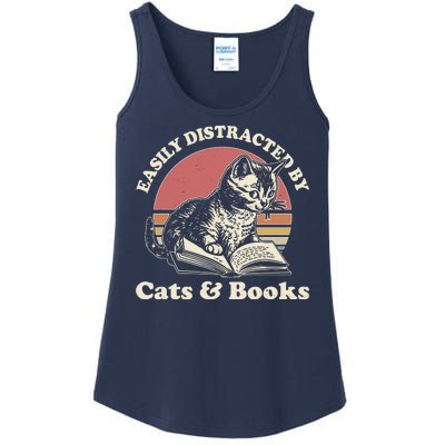 Vintage Easily Distracted By Cats And Books Ladies Essential Tank