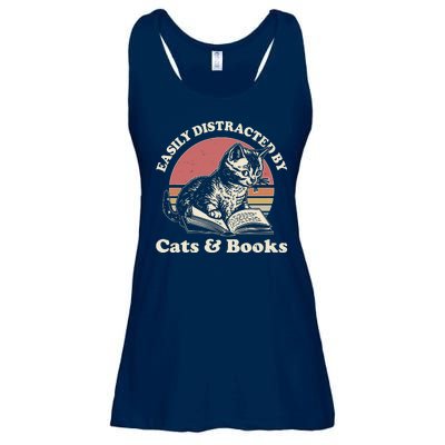 Vintage Easily Distracted By Cats And Books Ladies Essential Flowy Tank