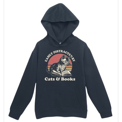 Vintage Easily Distracted By Cats And Books Urban Pullover Hoodie