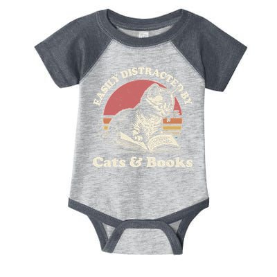 Vintage Easily Distracted By Cats And Books Infant Baby Jersey Bodysuit