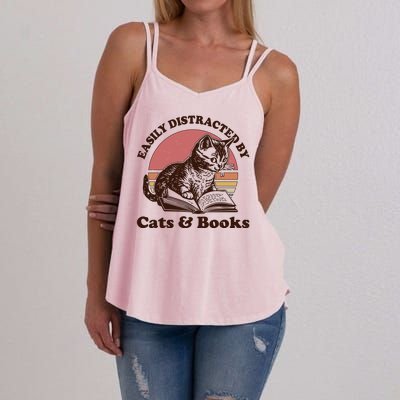 Vintage Easily Distracted By Cats And Books Women's Strappy Tank