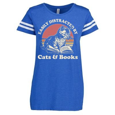 Vintage Easily Distracted By Cats And Books Enza Ladies Jersey Football T-Shirt