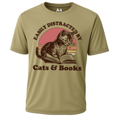 Vintage Easily Distracted By Cats And Books Performance Shirt