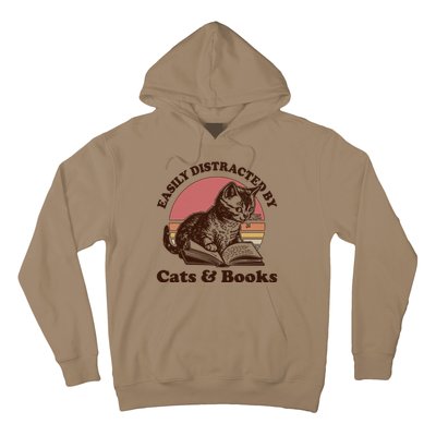 Vintage Easily Distracted By Cats And Books Hoodie