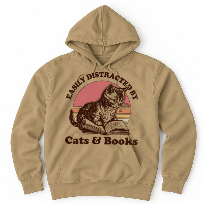 Vintage Easily Distracted By Cats And Books Hoodie
