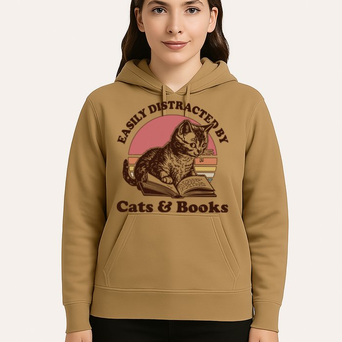 Vintage Easily Distracted By Cats And Books Hoodie