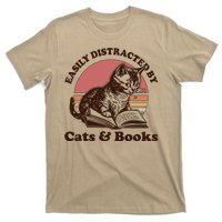 Vintage Easily Distracted By Cats And Books T-Shirt