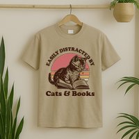 Vintage Easily Distracted By Cats And Books T-Shirt