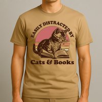 Vintage Easily Distracted By Cats And Books T-Shirt