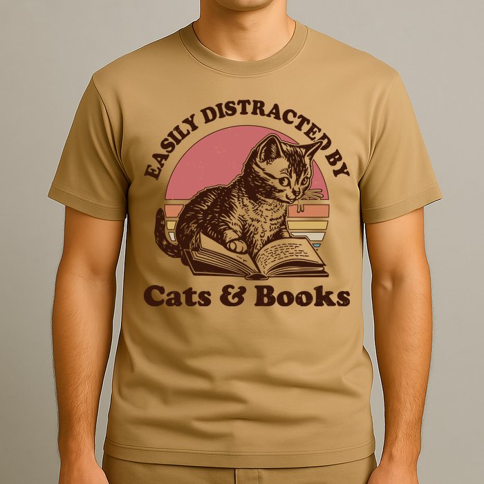 Vintage Easily Distracted By Cats And Books T-Shirt
