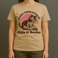 Vintage Easily Distracted By Cats And Books T-Shirt