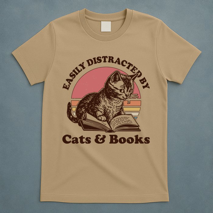Vintage Easily Distracted By Cats And Books T-Shirt