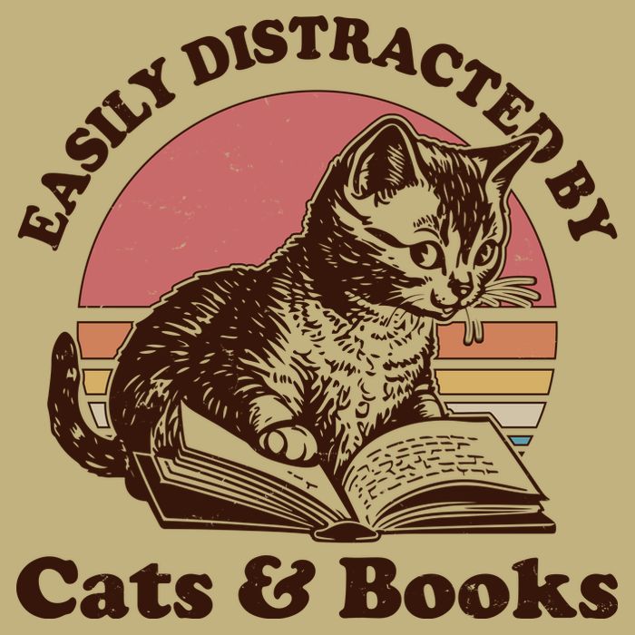 Vintage Easily Distracted By Cats And Books T-Shirt