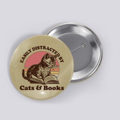 Vintage Easily Distracted By Cats And Books Button