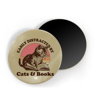 Vintage Easily Distracted By Cats And Books Magnet