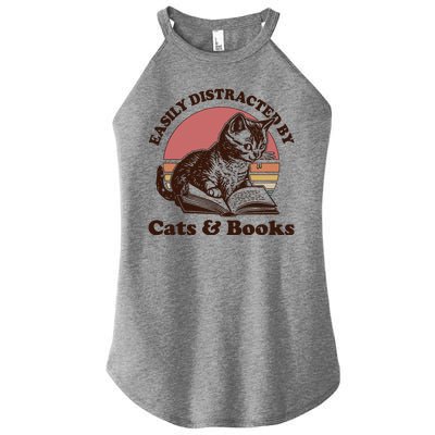 Vintage Easily Distracted By Cats And Books Women's Perfect Tri Rocker Tank