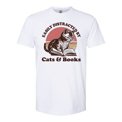 Vintage Easily Distracted By Cats And Books Softstyle® CVC T-Shirt