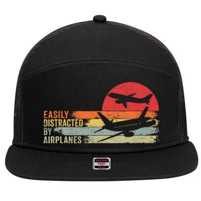 Vintage Easily Distracted By Airplanes 7 Panel Mesh Trucker Snapback Hat