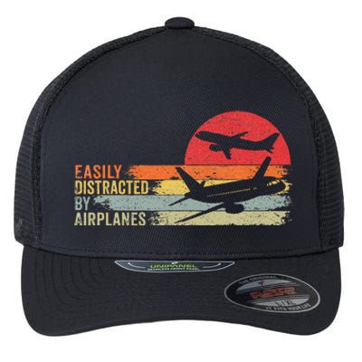 Vintage Easily Distracted By Airplanes Flexfit Unipanel Trucker Cap