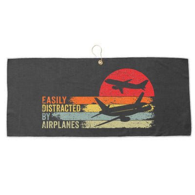 Vintage Easily Distracted By Airplanes Large Microfiber Waffle Golf Towel