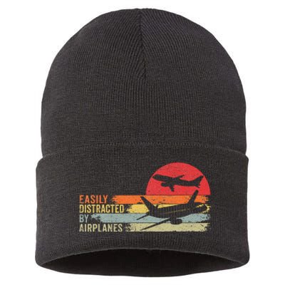 Vintage Easily Distracted By Airplanes Sustainable Knit Beanie