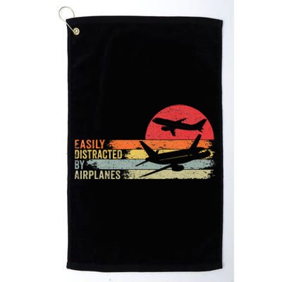 Vintage Easily Distracted By Airplanes Platinum Collection Golf Towel