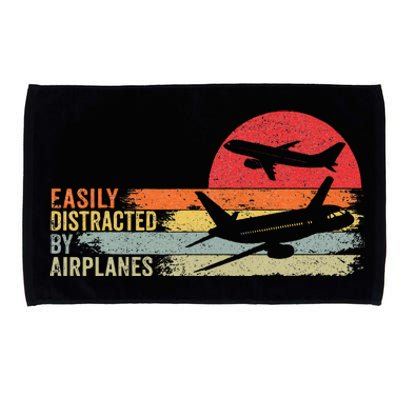 Vintage Easily Distracted By Airplanes Microfiber Hand Towel