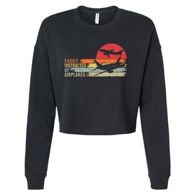 Vintage Easily Distracted By Airplanes Cropped Pullover Crew